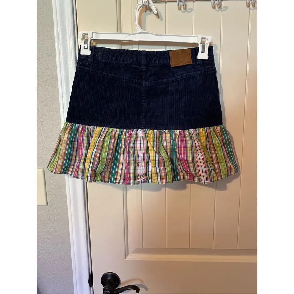 Ralph Lauren Girls Corded Corduroy Plaid Skirt - Size 14
